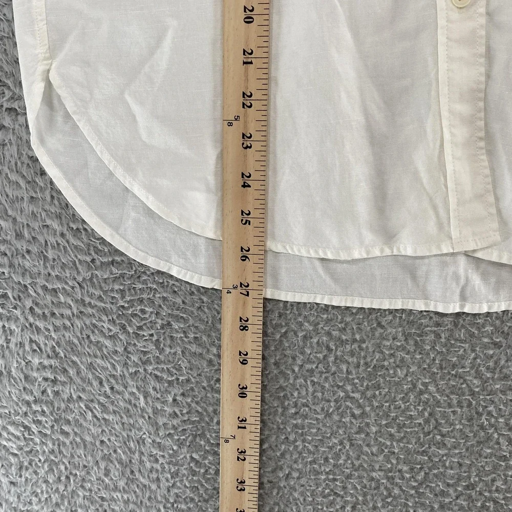 Uniqlo Linen Top Womens Medium Button Up Minimalist Capsule Collarless White - Picture 4 of 12
